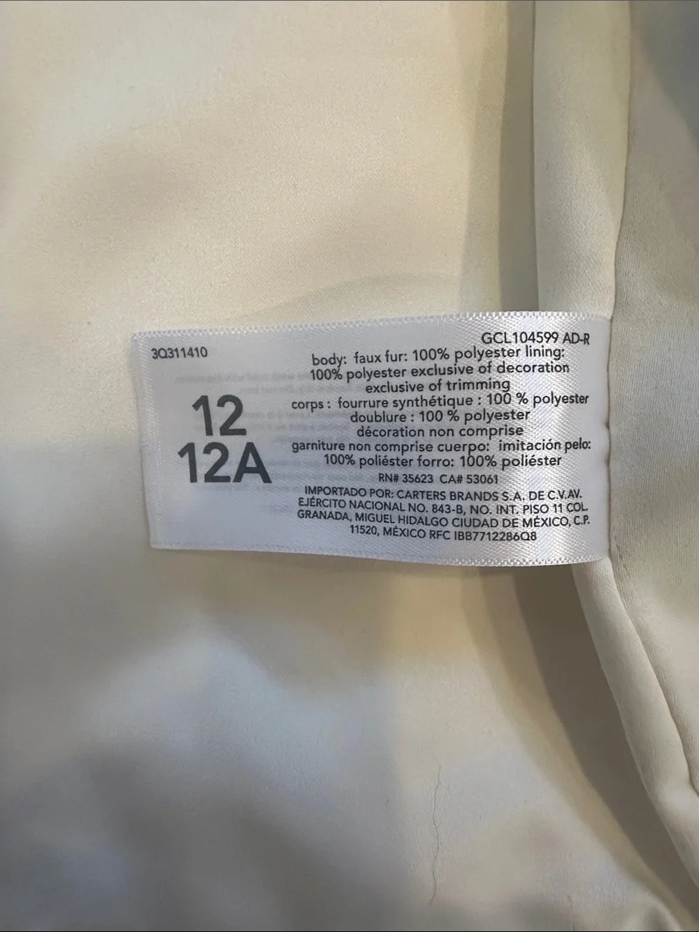 OshKosh B'gosh Cream Plush Faux-Fur Kids Vestu, size 12, NWOT